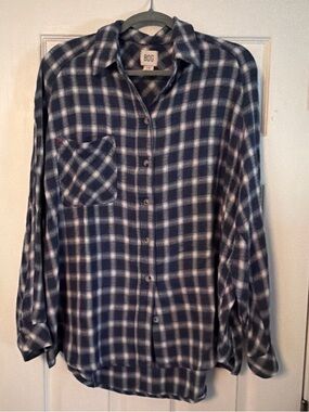 BDG Navy and White Plaid Button-Down Shirt